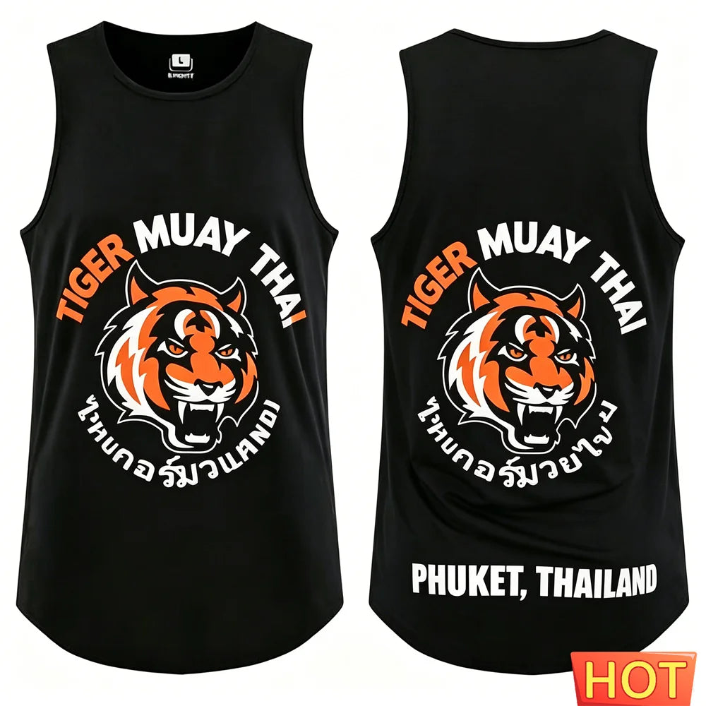 Men’s Muay Thai Tiger Graphic Tank Top – Athletic Athletic Sleeveless Vest