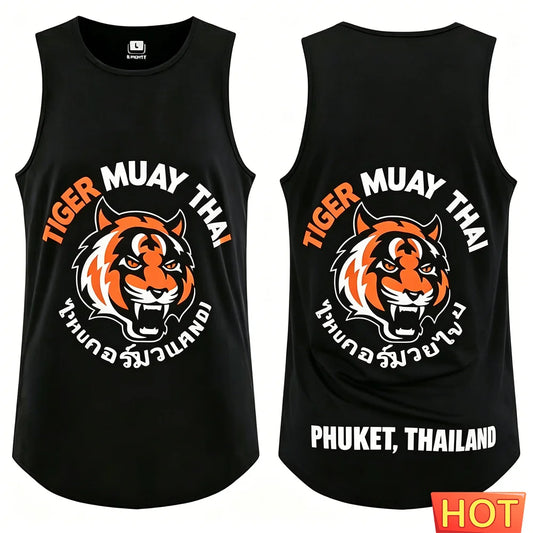 Men’s Muay Thai Tiger Graphic Tank Top – Athletic Athletic Sleeveless Vest