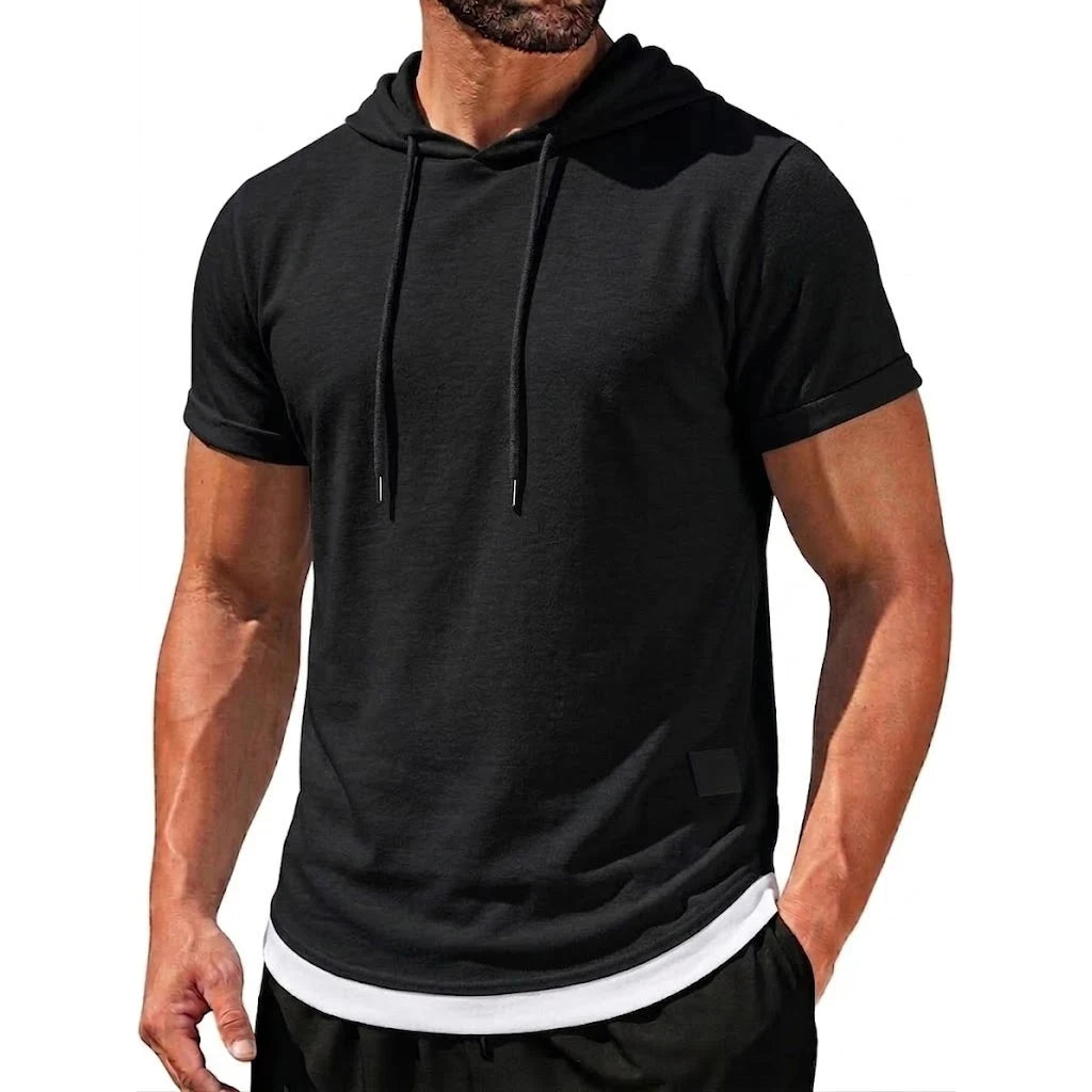 Mens New Summer Short Sleeve Hooded Tees Casual Lightweight Breathable Tops Korean Streetwear for Gym and Daily Wear Top