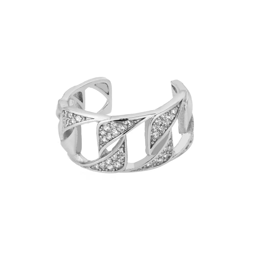 Lumière Luxe™ Stainless Steel Geometric Twist Chain Adjustable Open Ring