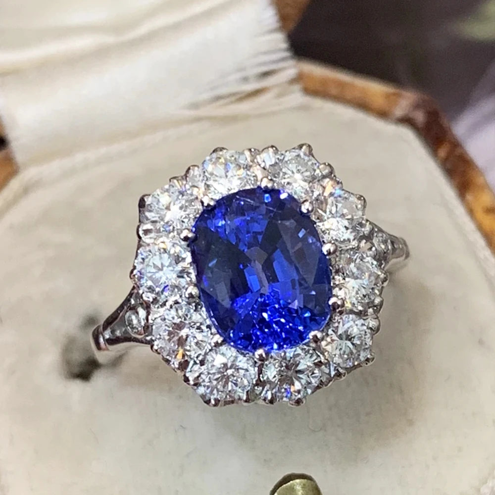 Women's Blue Cubic Zirconia Cushion-Cut Statement Ring