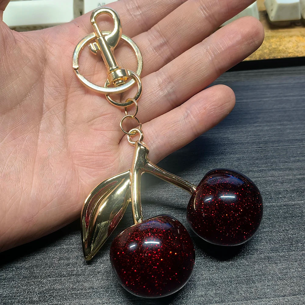 Delicious Red Fruit Crystal Cherry Pendant Keychain | Coach Bag Charm & Jewelry Gift