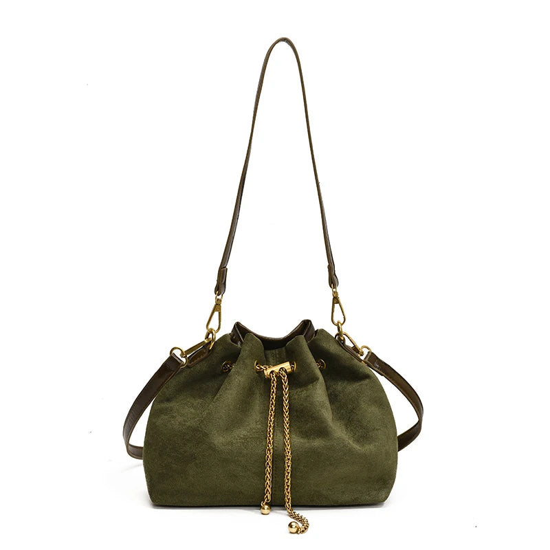 2026 Women's Soft Faux Suede Commuting Crossbody Bag with Quilted Thread Stitching