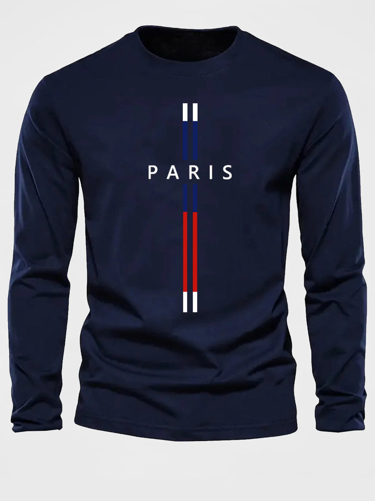 Men's Pure Cotton "Paris" Graphic Print Long-Sleeve T-Shirt