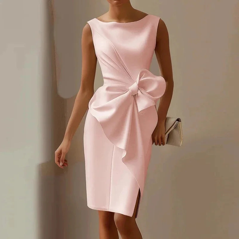 Women's Elegant Bowknot Ruffle Sleeveless Bodycon Party Dress