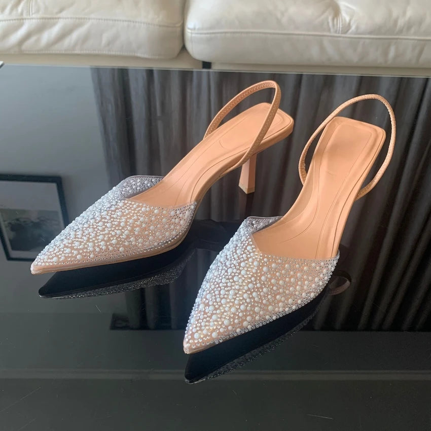 Women's Elegant Pearl-Decorated Slingback High Heel Pumps