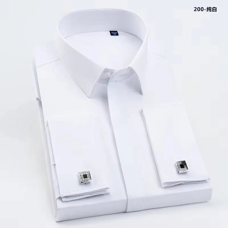 Men's Slim-Fit French Cuff Striped Business Dress Shirt