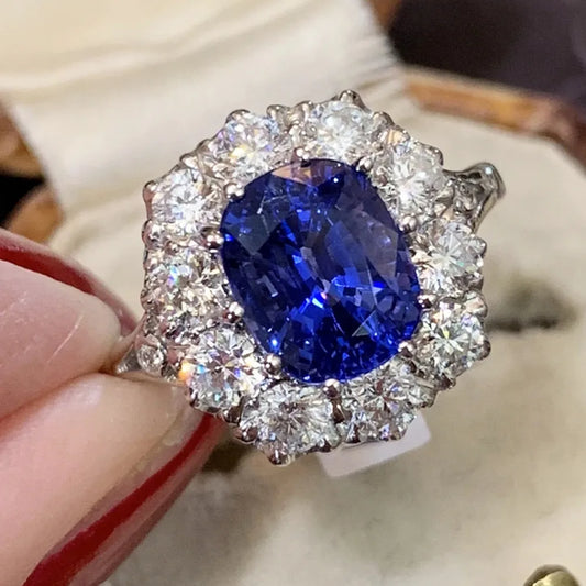 Women's Blue Cubic Zirconia Cushion-Cut Statement Ring