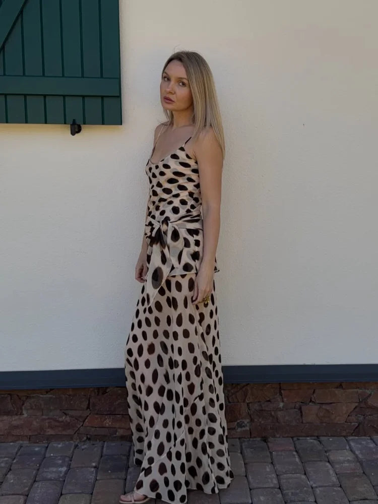 Women's Animal Print V-Neck High-Slit Slip Maxi Dress