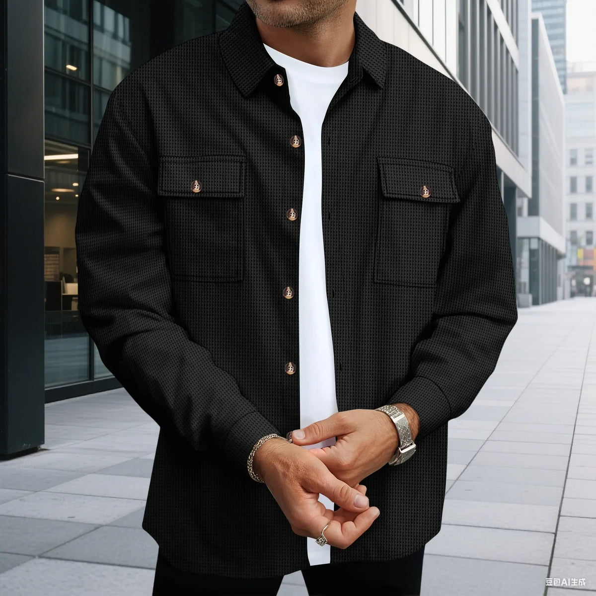 Men's Waffle Check Button Jacket & Pants Set