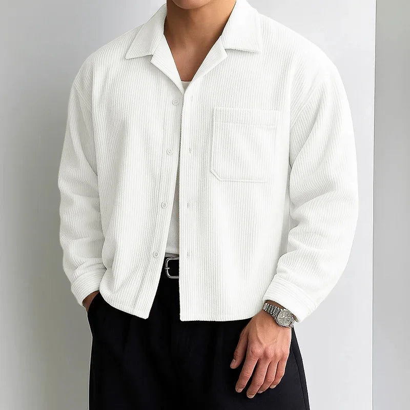 Men’s Corduroy Cropped Long-Sleeve Shirt – American Retro Loose Cardigan Top