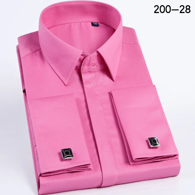 Men's Slim-Fit French Cuff Striped Business Dress Shirt