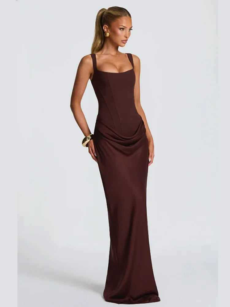 Women Sexy Solid Pleated Strapless Dress Lady Chic Off-shoulder Backless High Waist Split Dresses 2026 New Evening Party Gown
