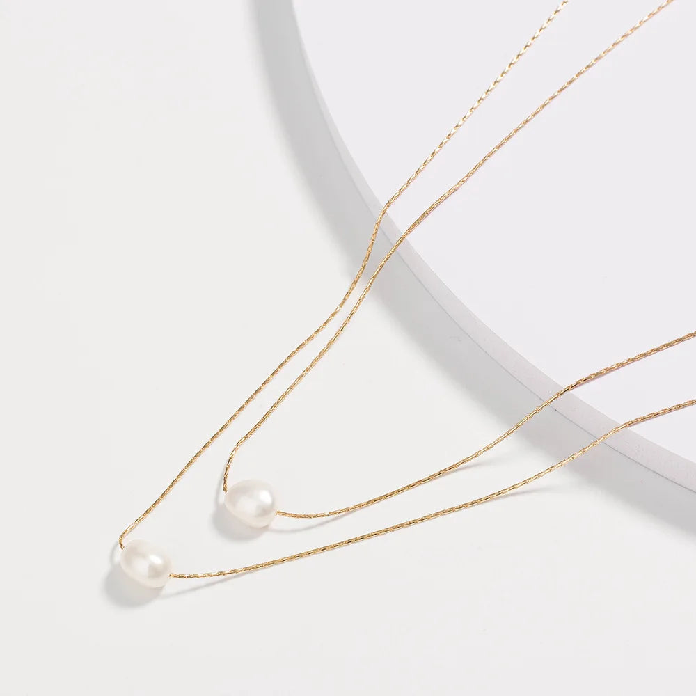 Lumière Chic™ Double-Layer Gold Snake Chain & Imitation Pearl Choker Necklace