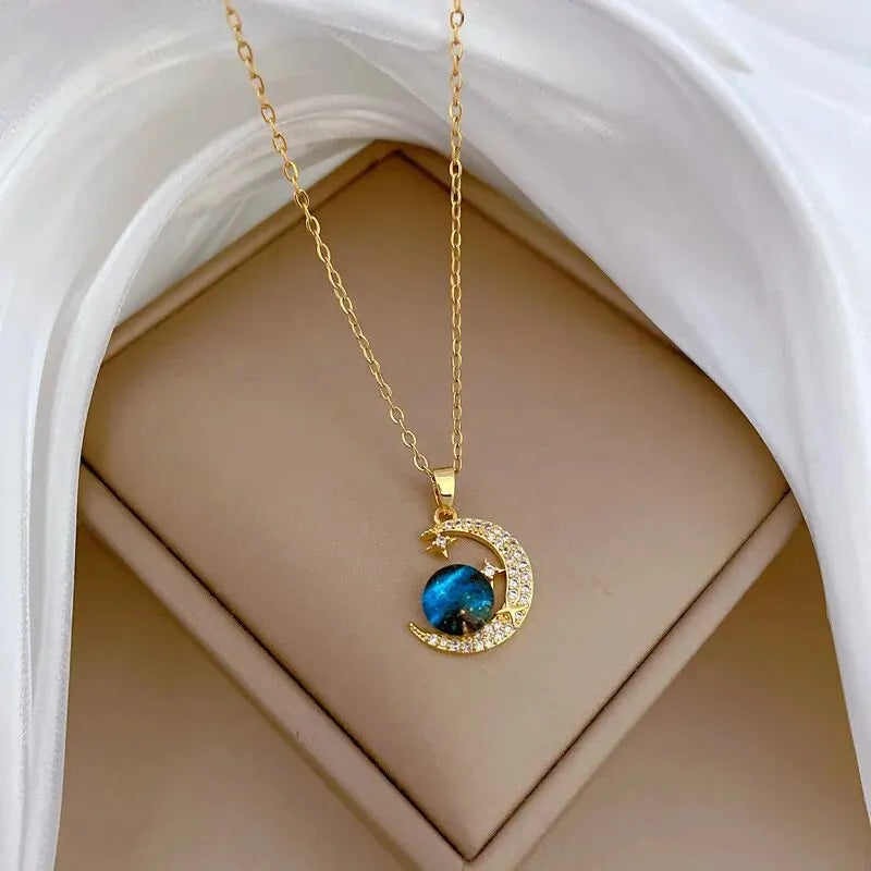Lumière Celestial™ Titanium Steel Planet & Moon Pendant Necklace