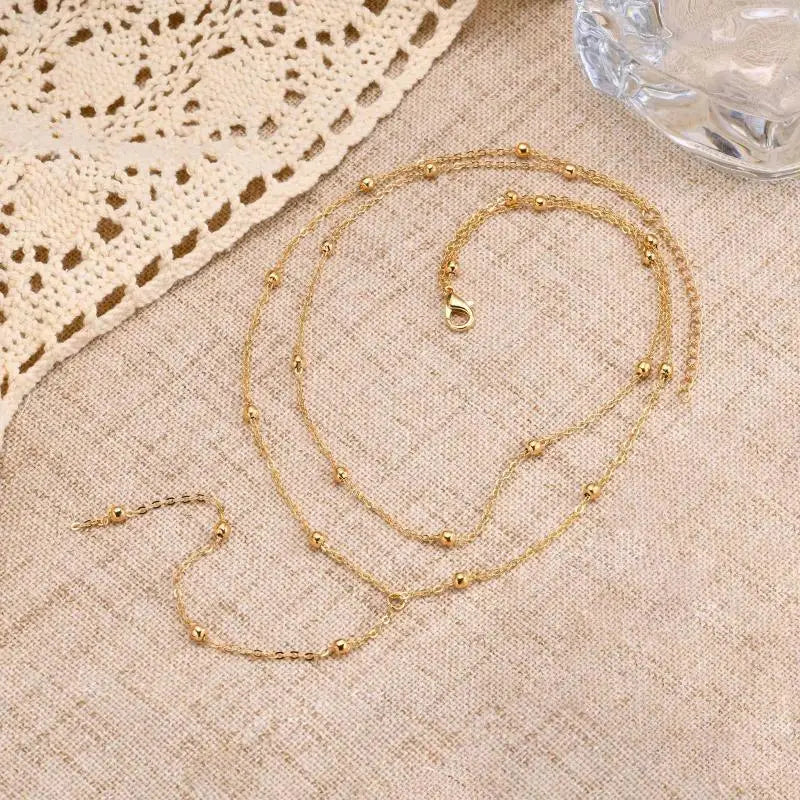 Vintage Gold-Tone Geometric Bead & Tassel Lariat Drop Necklace