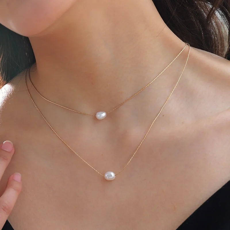 Lumière Chic™ Double-Layer Gold Snake Chain & Imitation Pearl Choker Necklace