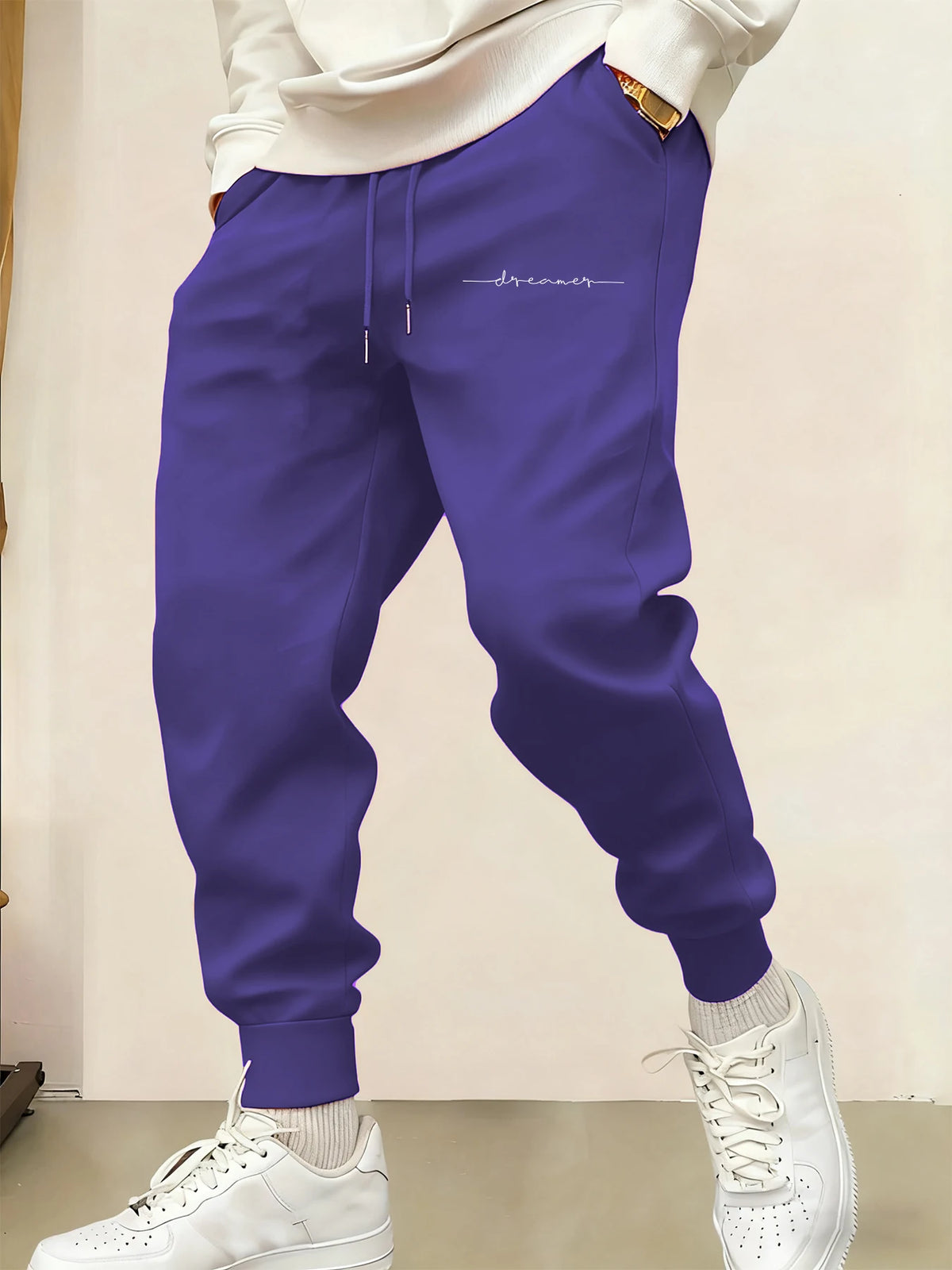 vMen’s Fleece Drawstring Sweatpants – Cursive Graphic Warm Casual Joggers