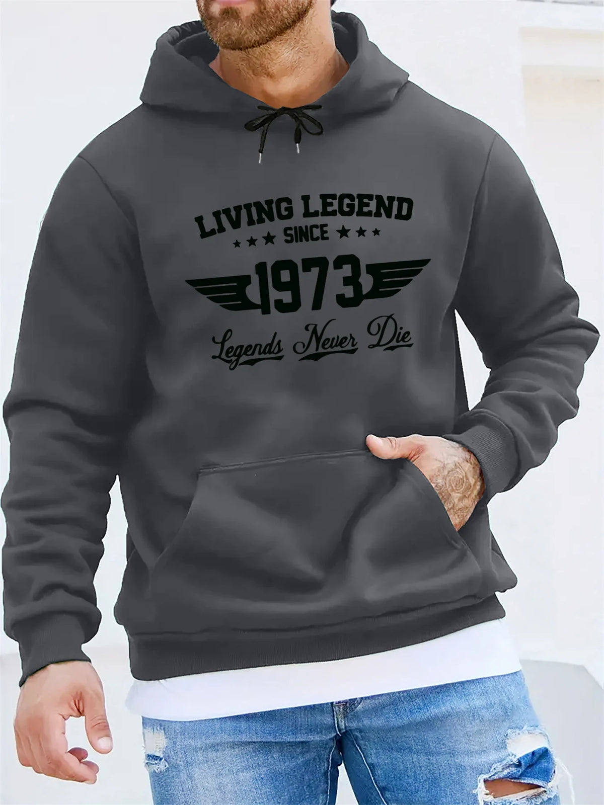 Men’s Retro 1973 Graphic Hoodie – Loose Fit Fall/Winter Fleece Pullover