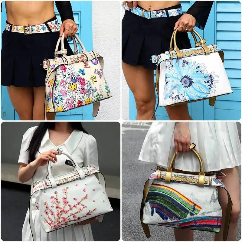 Women's Jungle Pattern Large Capacity Crossbody & Shoulder Bag with Logo Belt