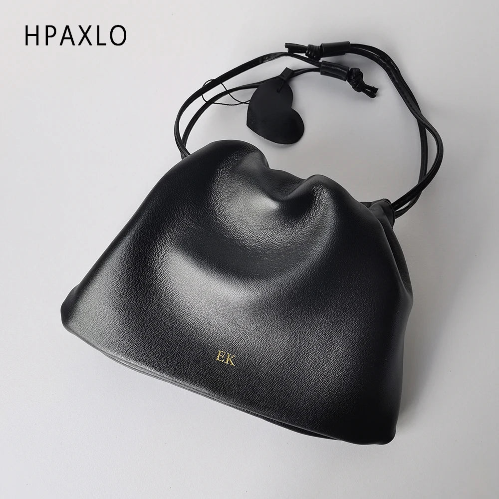 Women's Lambskin Cloud Drawstring Mini Underarm & Crossbody Bag
