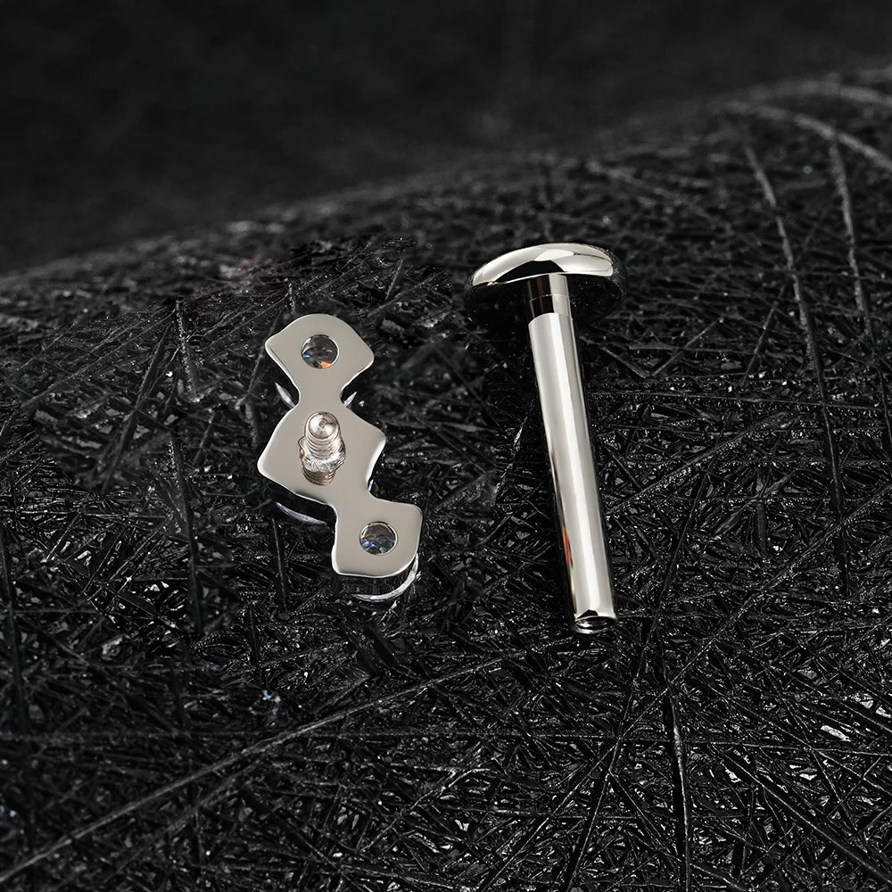 ASTM F136 Titanium 16G Triple CZ Cluster Flat Back Labret Piercing
