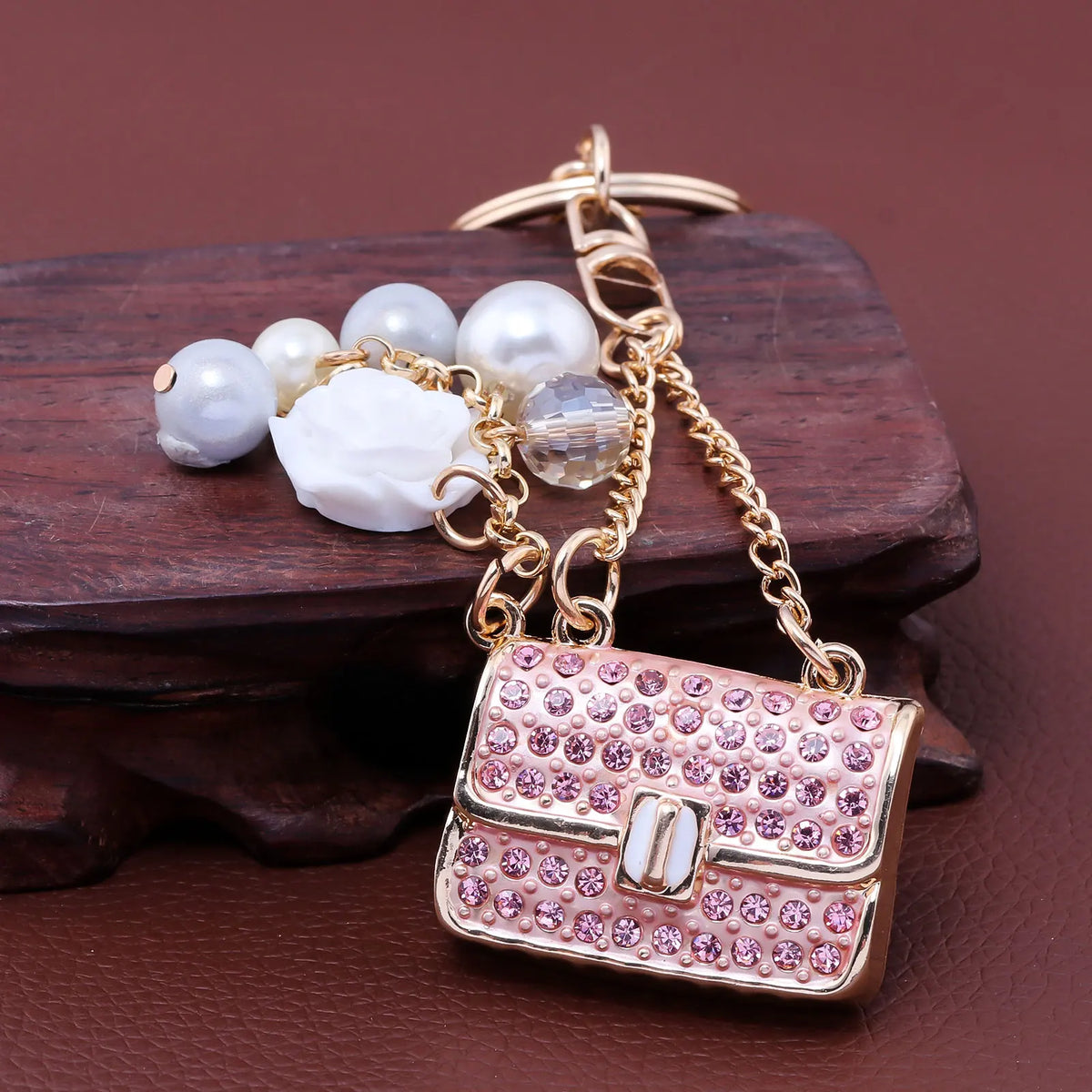 Fashion Crystal Bag-Shape & Flower Rhinestone Keychain & Bag Charm