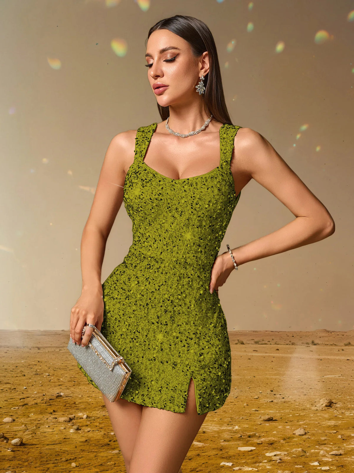 Women's Velvet Sequin Backless High-Slit Party Mini Dress