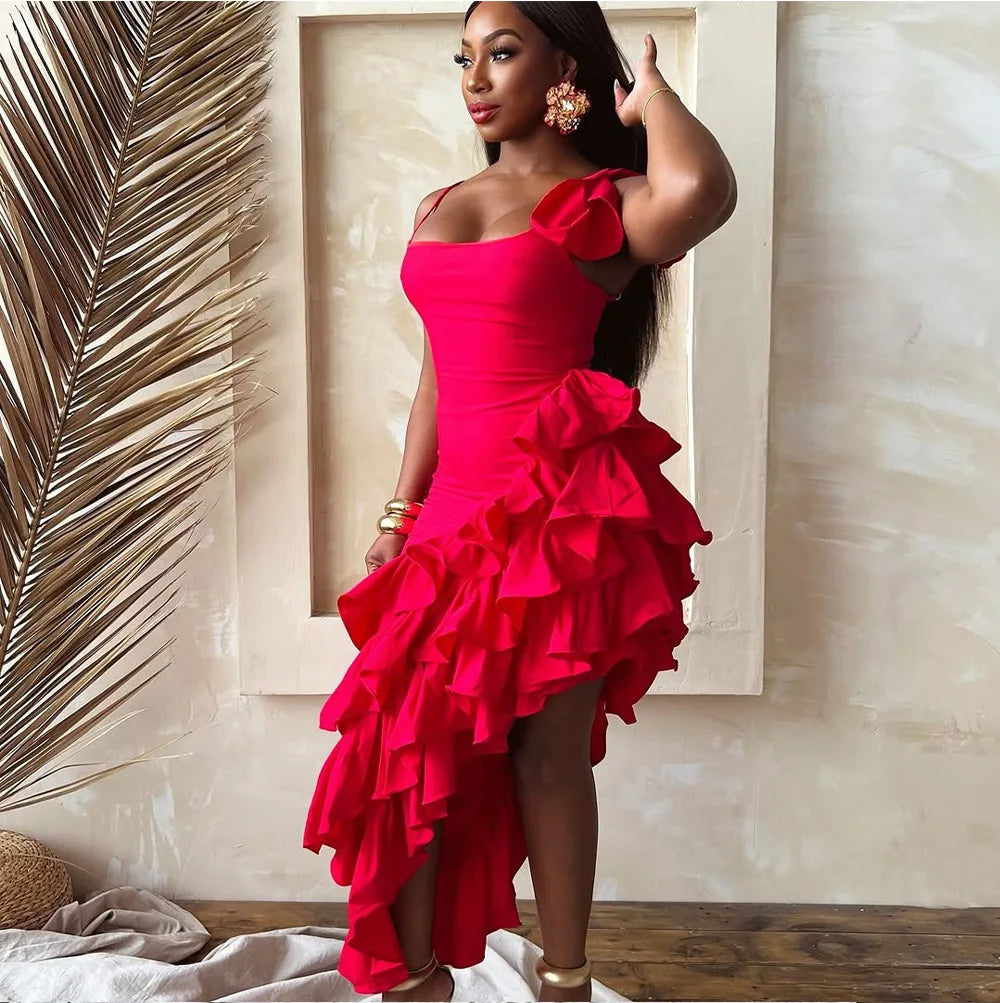 Women's Sleeveless Ruffled Tiered Asymmetrical Party Mini Dress