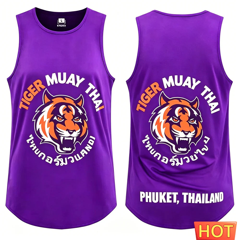 Men’s Muay Thai Tiger Graphic Tank Top – Athletic Athletic Sleeveless Vest
