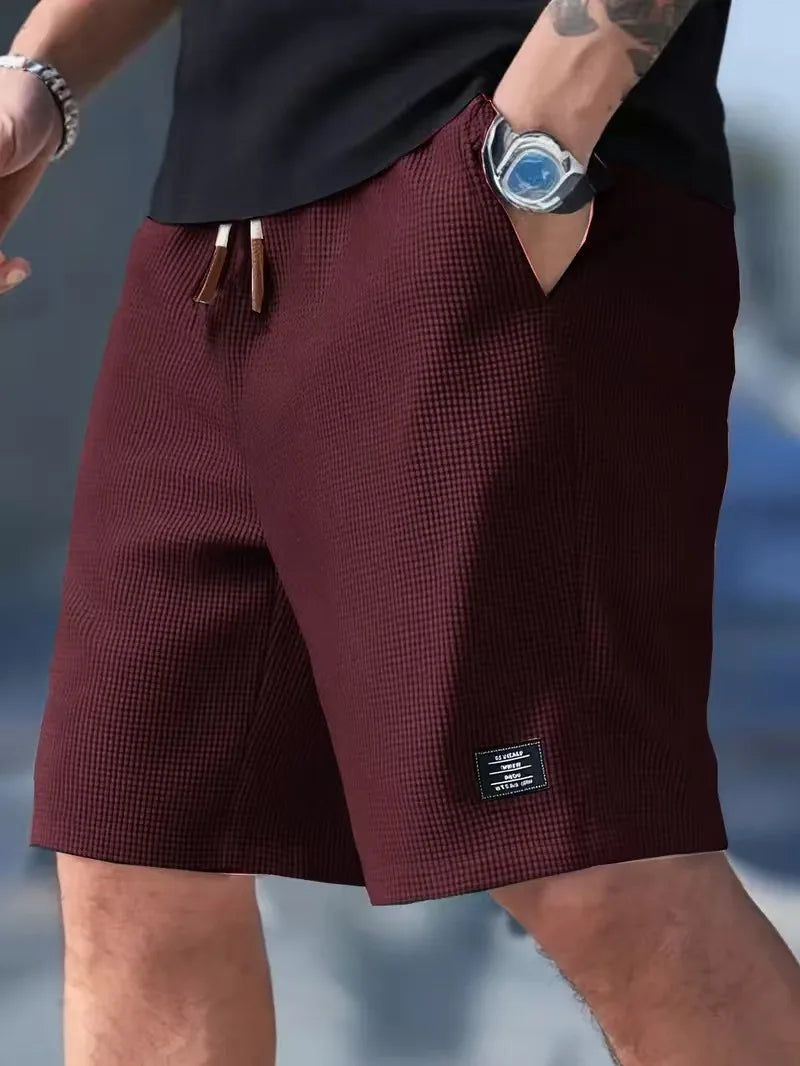Men’s Waffle Knit Quick-Dry Casual Shorts – Breathable Beach & Streetwear Bermuda Shorts