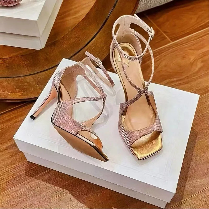 Exquisite Women's Peep-Toe Ultra-High Heel Sandals | Designer Runway Party Shoes