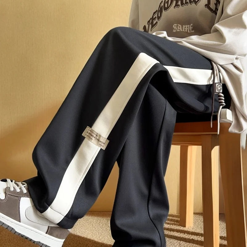Men's Color-Blocked Loose Straight-Leg Track Pants